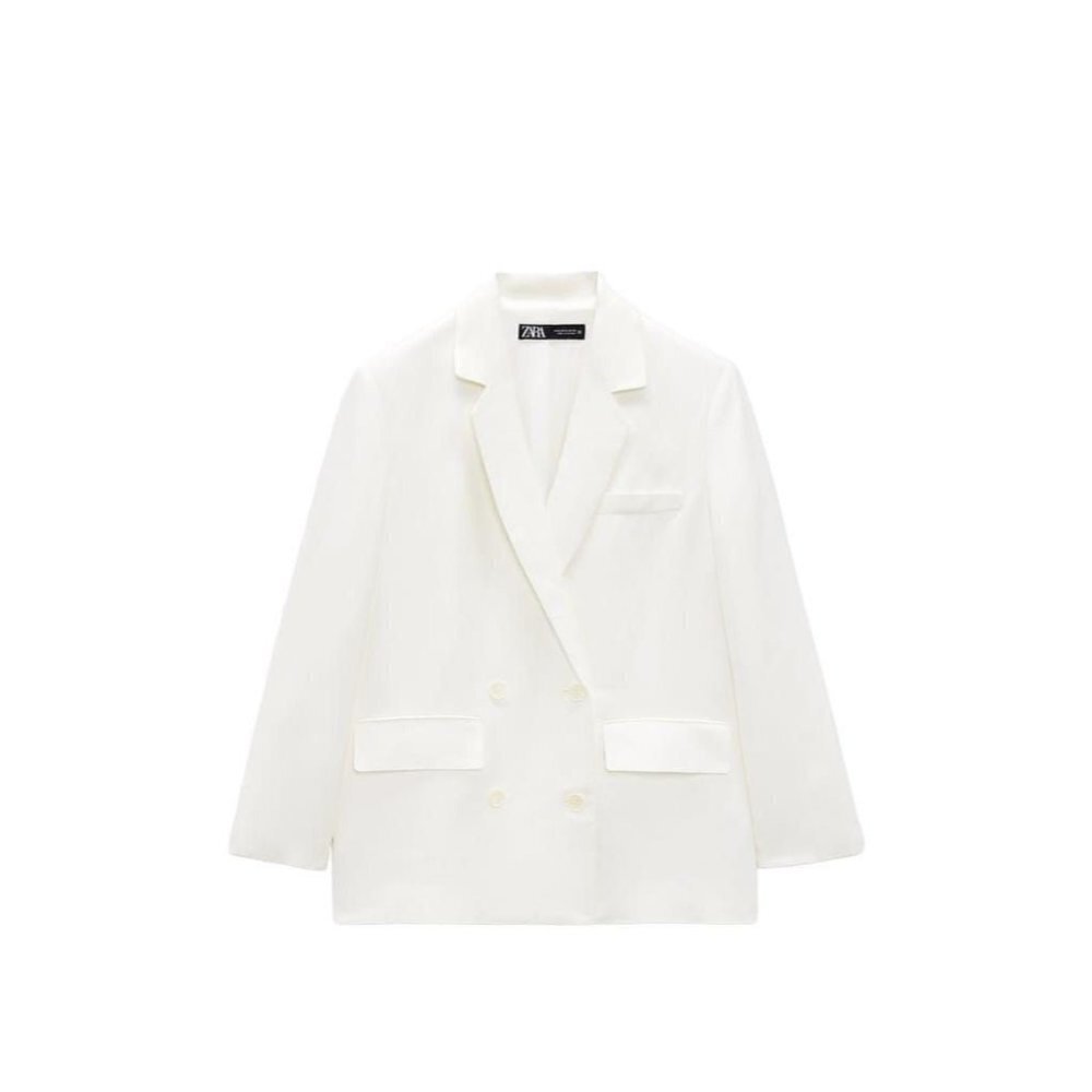 ZARA LINEN BLEND DOUBLE BREASTED BLAZER ECRU SIZE XS | 2753/225